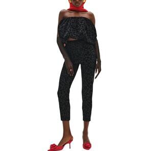 For Love & Lemons Flocked Black Midnight Velvet Capri Pants Size M